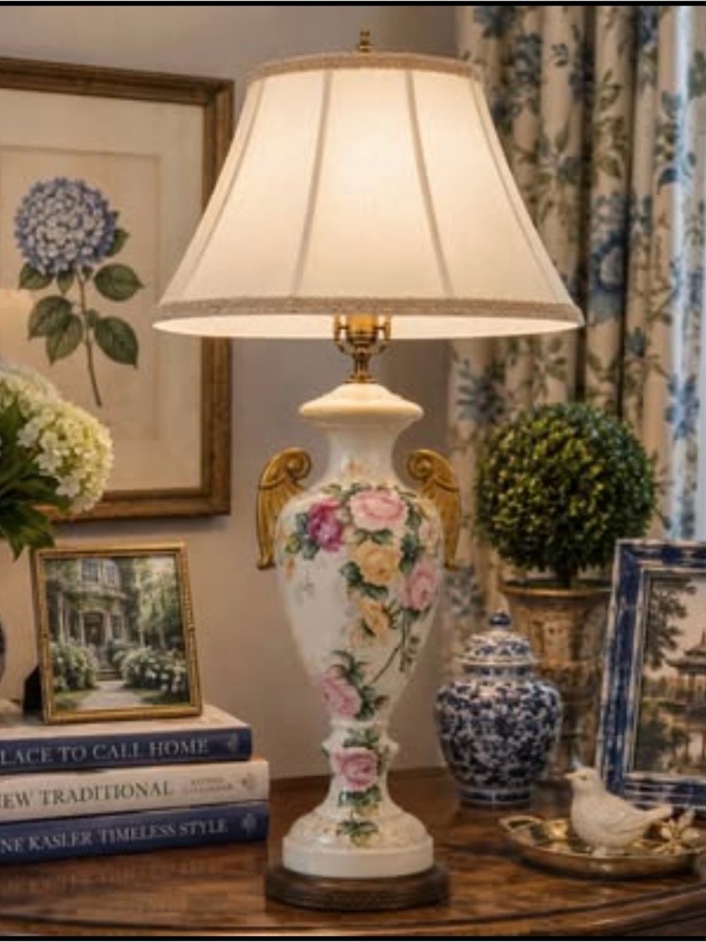 Vintage Capodimonte Style Porcelain Double Handle Urn Table Lamp 25”